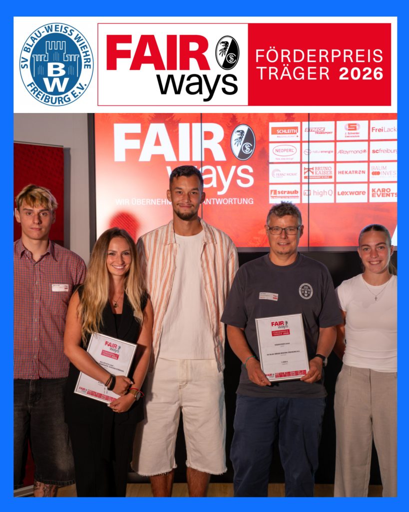 Im September zeichnete der SC den SV Blau-Weiß mit dem „Fairways Förderpreis“ aus. Damit würdigt der Bundesligist die integrative Jugendarbeit des Vereins, die über den Sport hinausreicht und das Miteinander im Quartier fördert.